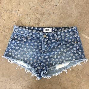 Paige Echo Park White Rose denim cut off shorts
